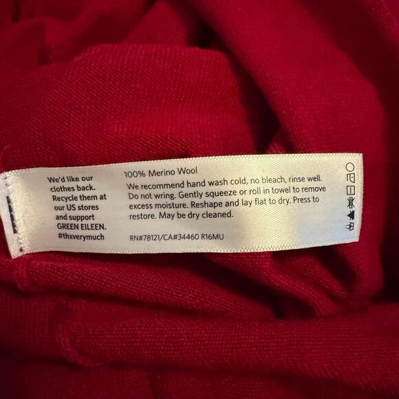 Eileen Fisher Women’s Large Red Merino Wool Sweater Cowl Neck Long Sleeve - Picture 4 of 5